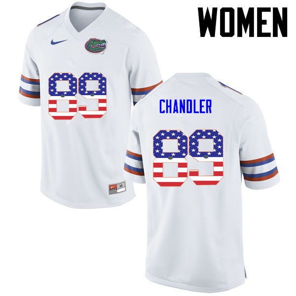 Florida Gators Women #89 Wes Chandler College Football Jersey USA Flag Fashion White